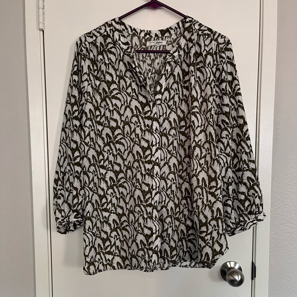 JACHS Girlfriend Olive and White Blouse